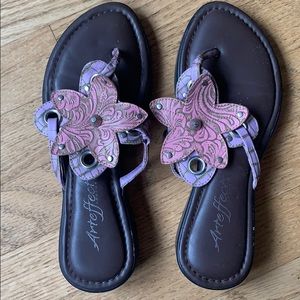 Purple Platform Flower Sandals - Leather Upper
